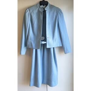 VTG Leslie Fay Women's Powder Blue Sleeveless Knee Length Dress W/Jacket Size L